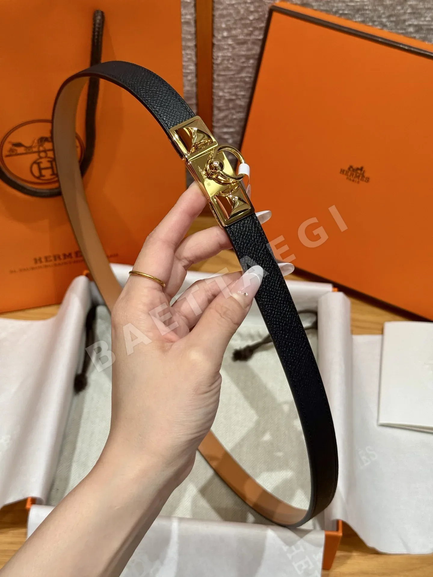 에르메스 켈리 금도금 버클 송아지가죽 벨트 상세 이미지 8