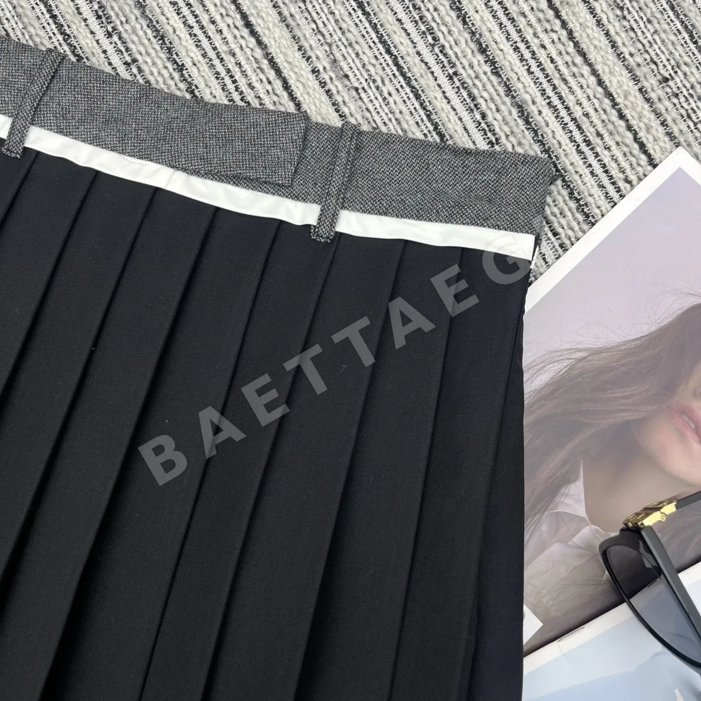 프라다 컬러 블록 주름 스커트 상세 이미지 5