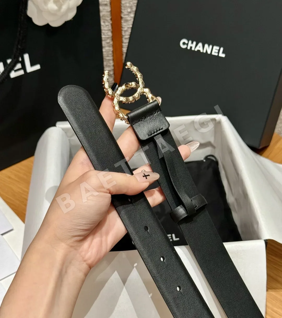 샤넬 클래식 더블 C 골드 버클 소가죽 벨트 상세 이미지 5
