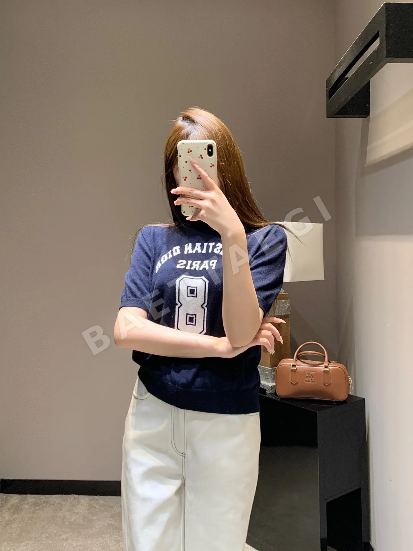디올 캐시미어 자카드 반팔 니트 탑 상세 이미지 7
