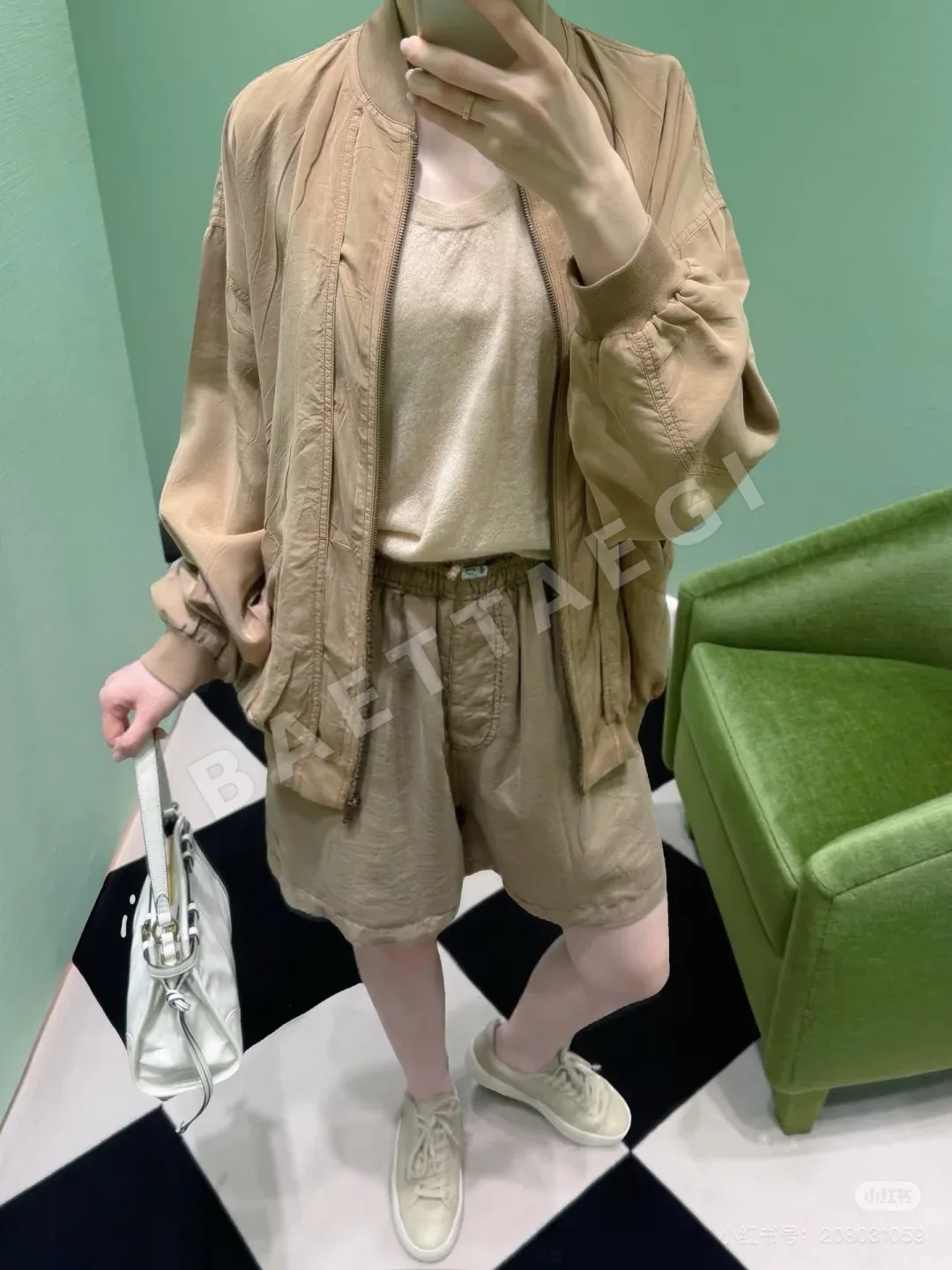 프라다 어스 컬러 주름 큐프라 루즈 재킷 세트 상세 이미지 4