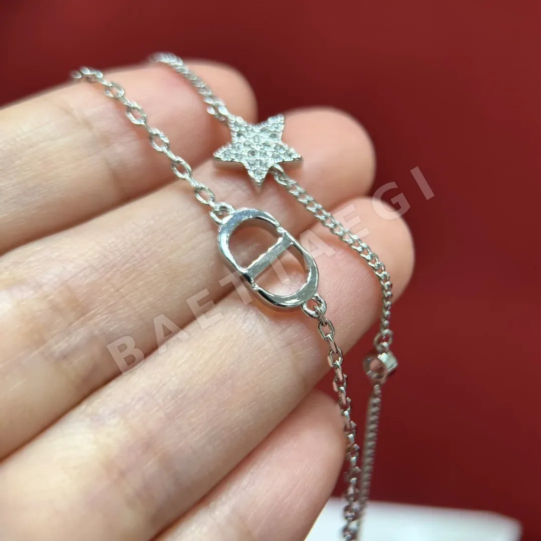 디올 CD 로고 별 장식 더블 체인 목걸이 상세 이미지 6