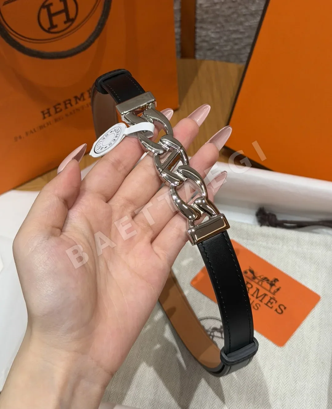 에르메스 H 체인 소가죽 벨트 상세 이미지 3