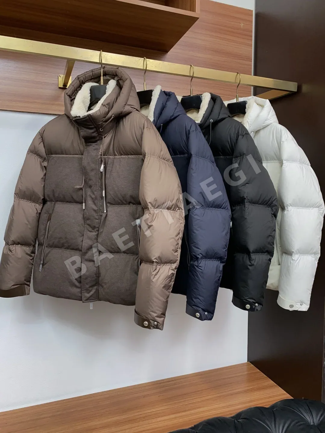 제냐 탈착 램 울 카라 스트라이프 플리스 패딩 상세 이미지 9