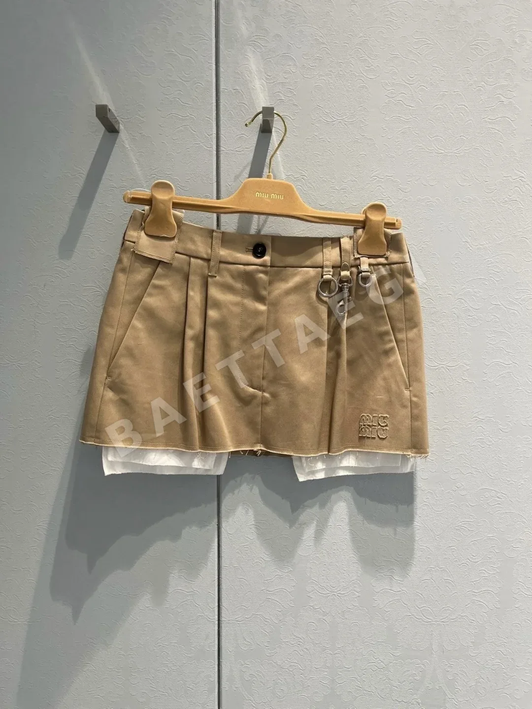 미우미우 카키 워크웨어 스타일 플리츠 스커트 상세 이미지 8