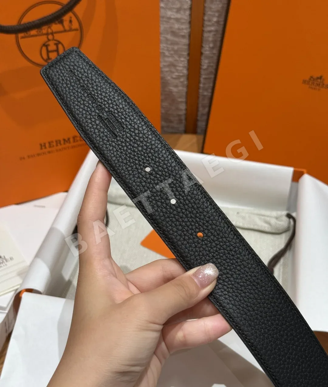 에르메스 H기요셰 실버 버클 양면 가죽 벨트 상세 이미지 9