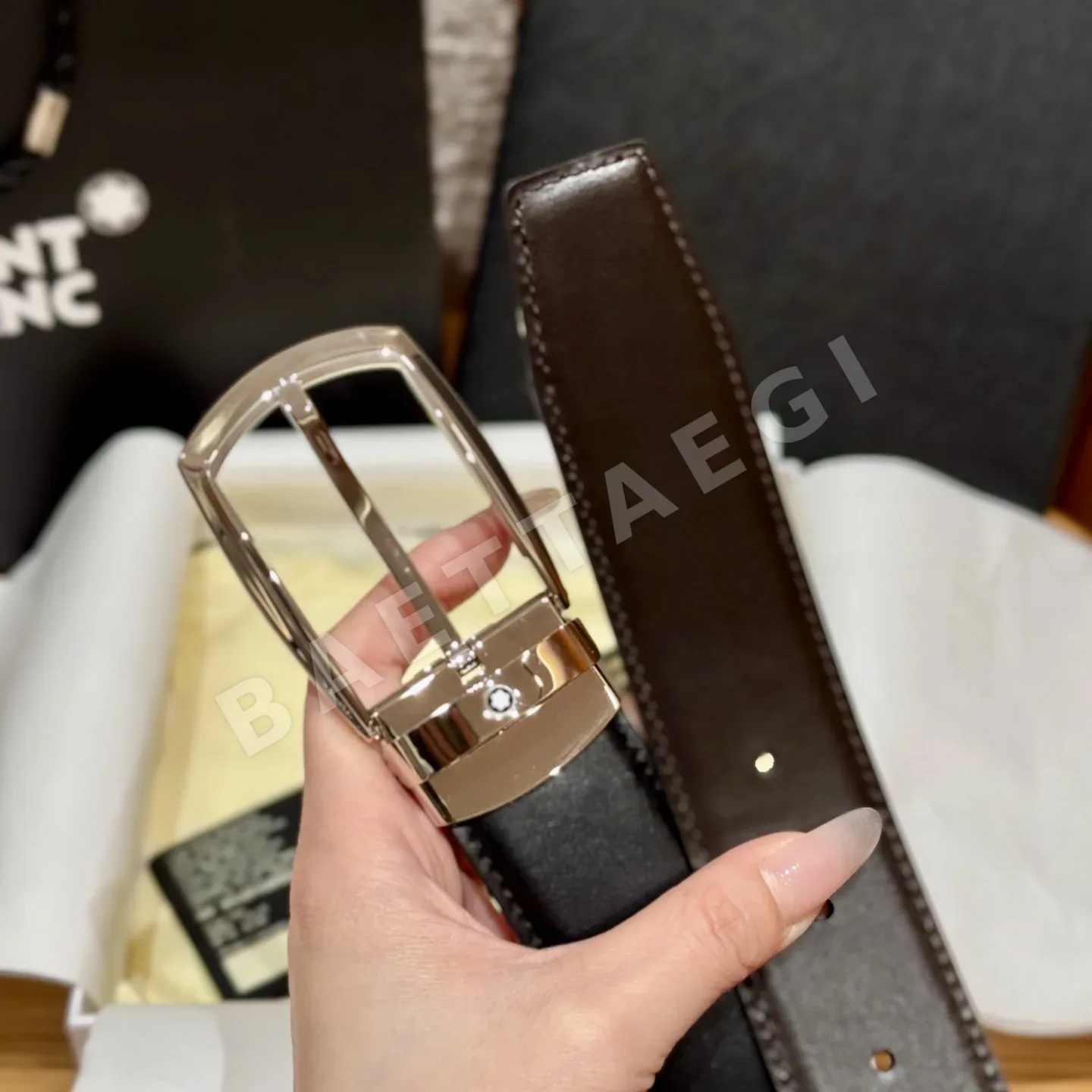 몽블랑 블랙 소가죽 남성 벨트 상세 이미지 6