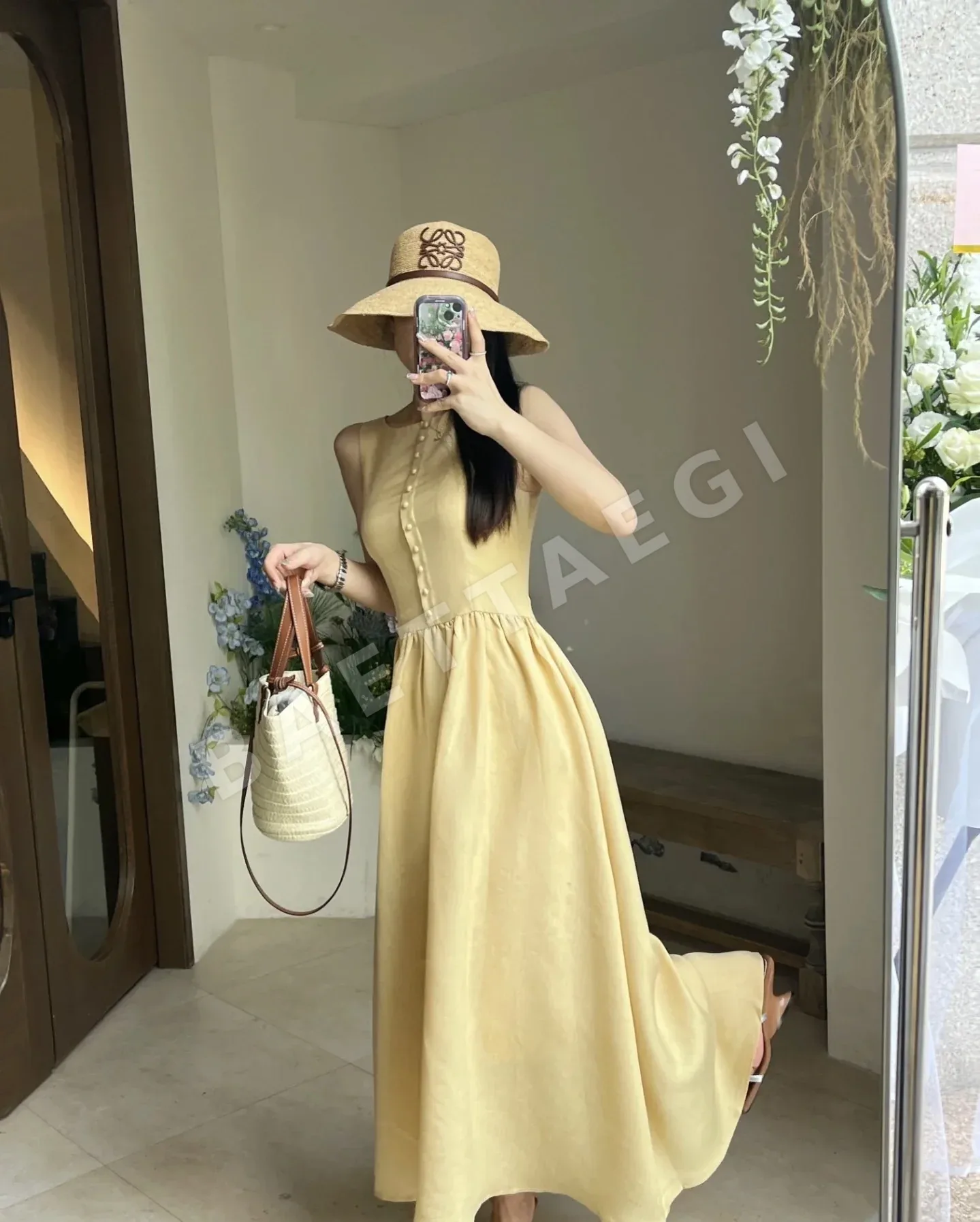 로에베 프릴 밀짚 모자 78919
