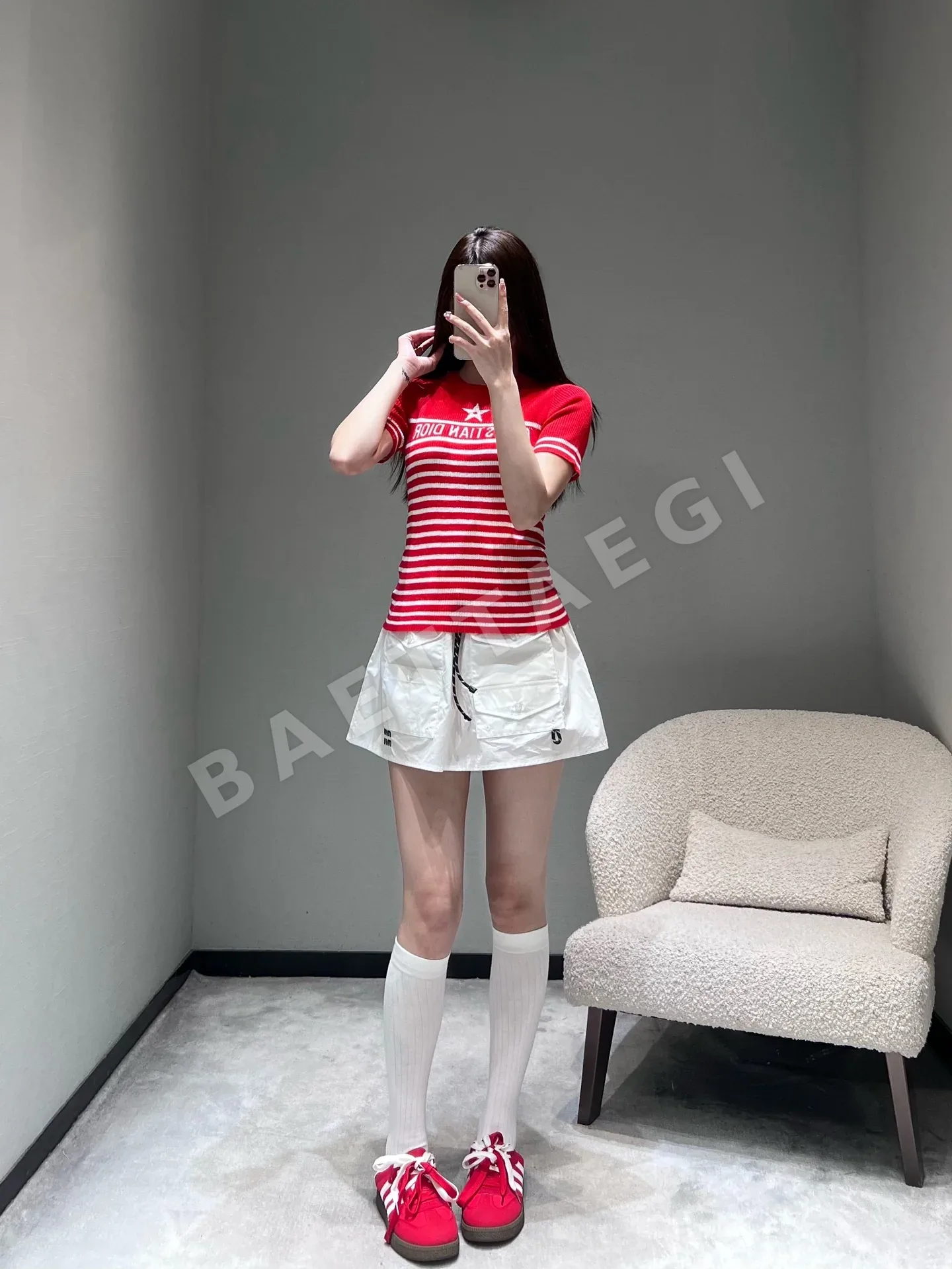 디올 클래식 스트라이프 럭키스타 니트 반팔 티셔츠 상세 이미지 6