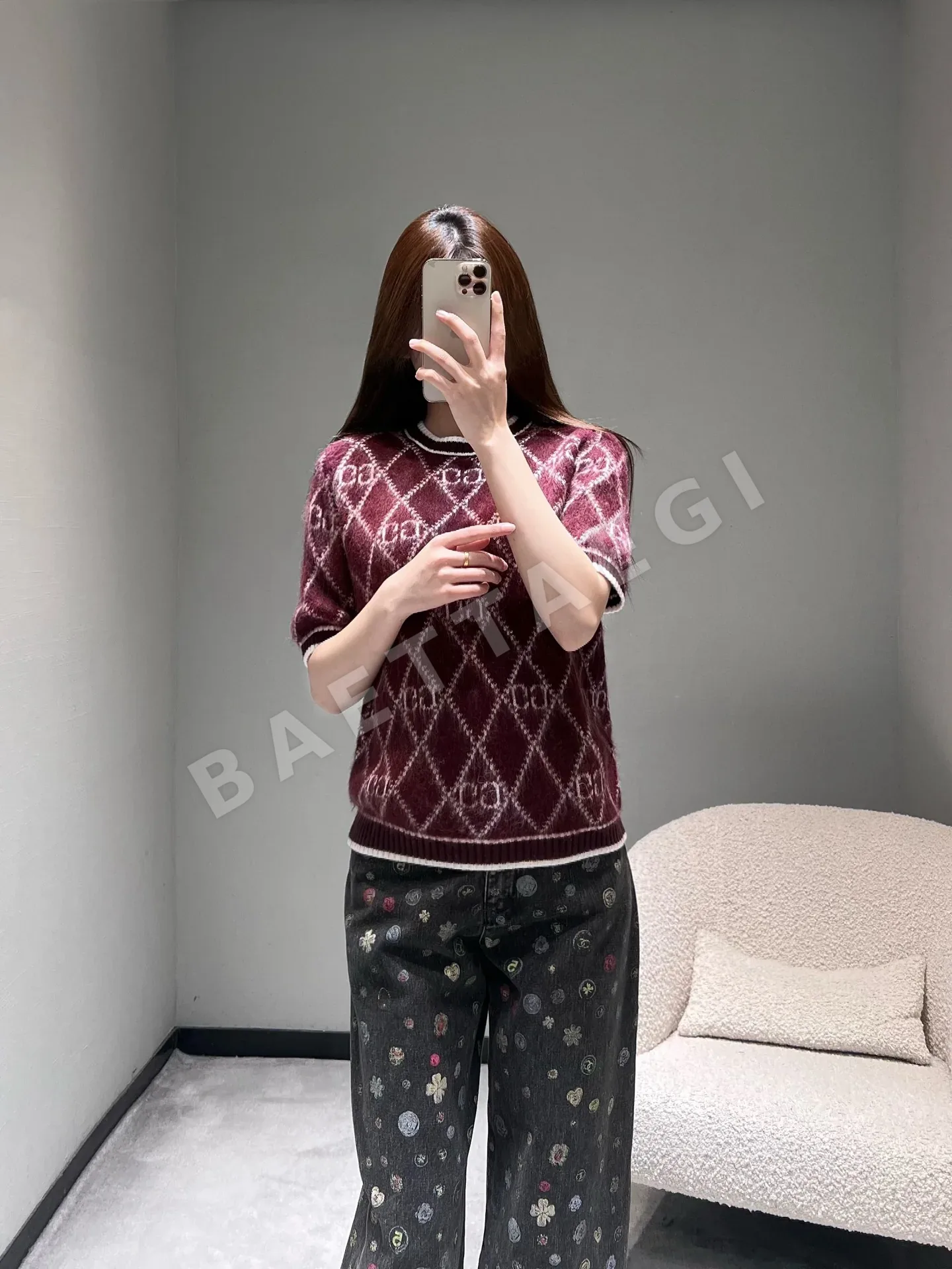 구찌 다이아몬드 자카드 여성 반팔 티셔츠 상세 이미지 9
