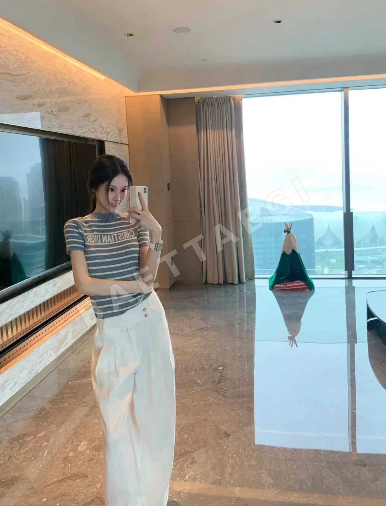 디올 스트라이프 레터 코튼 린넨 반팔 셔츠 96482