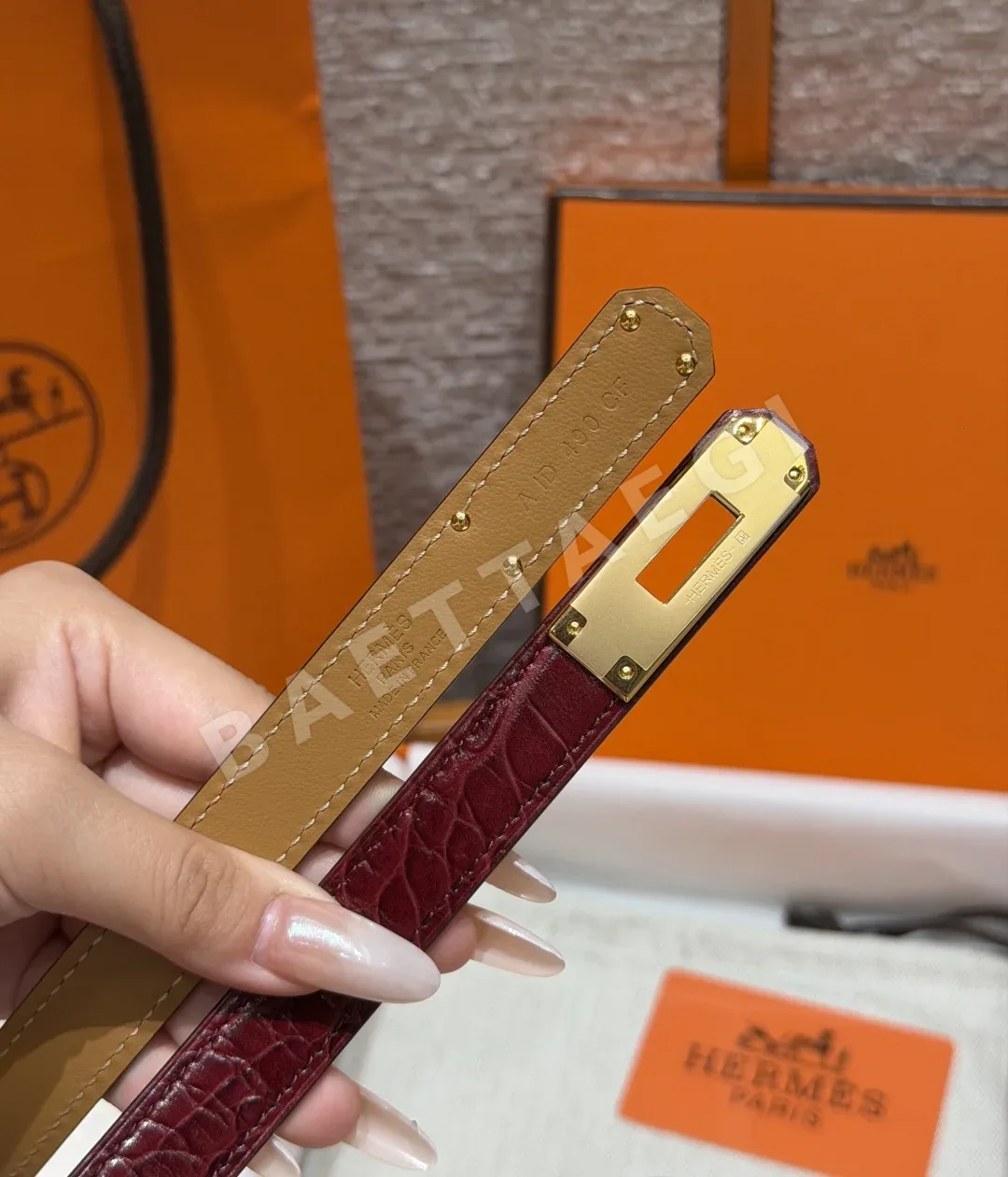 에르메스 켈리 버클 크로커다일 에펨 벨트 18mm 상세 이미지 4