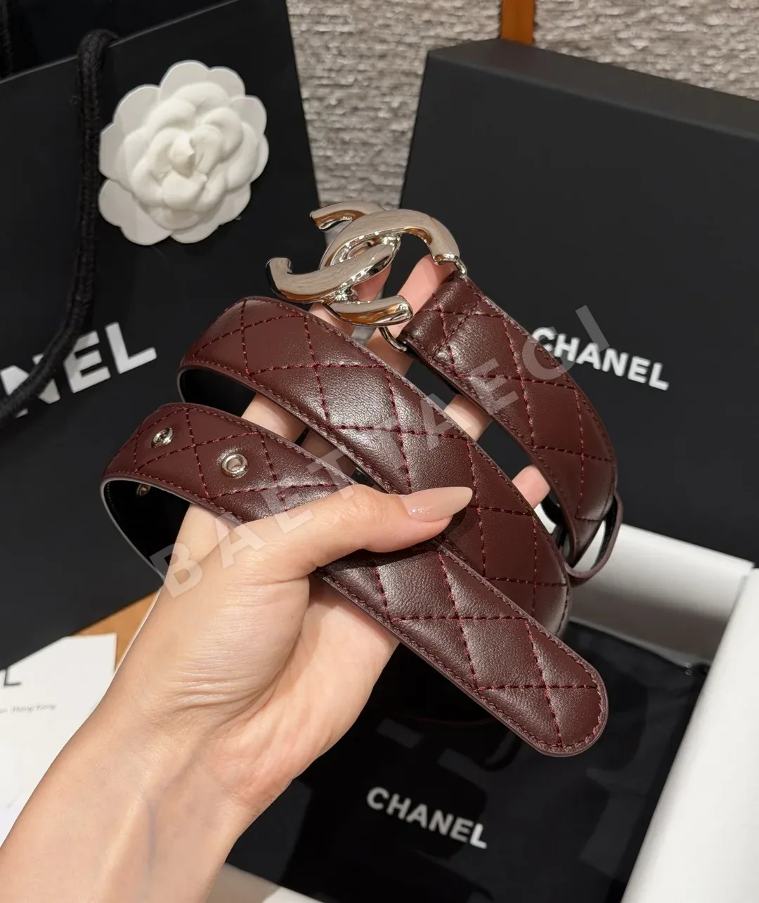 샤넬 키르티드 송아지가죽 더블 C 버클 벨트 상세 이미지 2