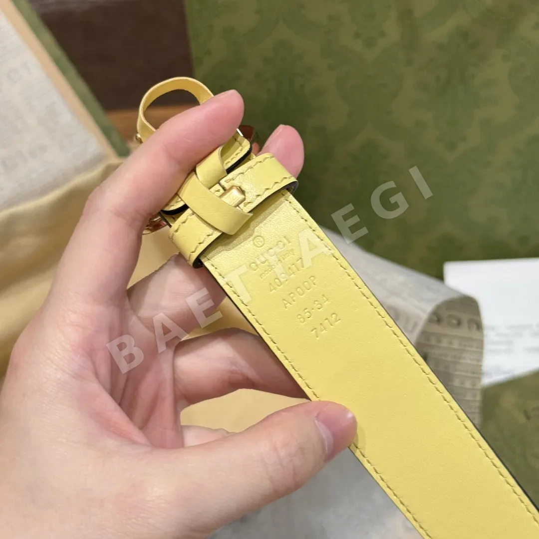 구찌 옐로우 가죽 인터로킹 더블 G 벨트 상세 이미지 9