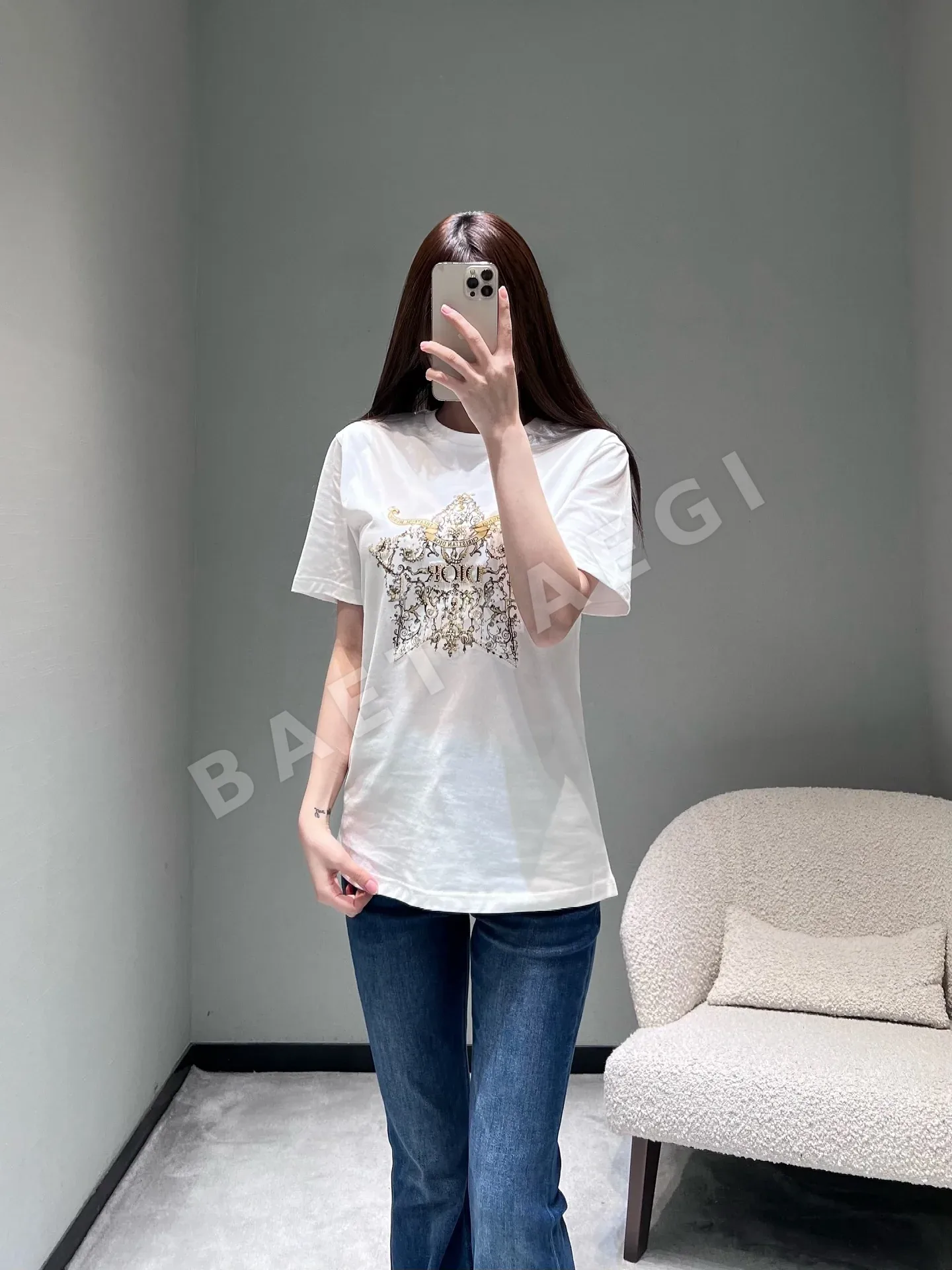 디올 스타버스트 라인스톤 반팔 티셔츠