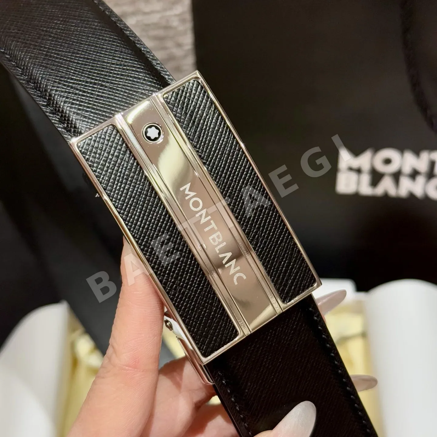 몽블랑 자동 버클 가죽 남성 벨트 상세 이미지 4