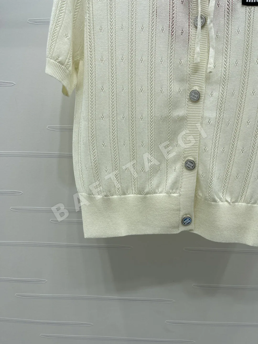 미우미우 라운드넥 반소매 니트 카디건 상세 이미지 5