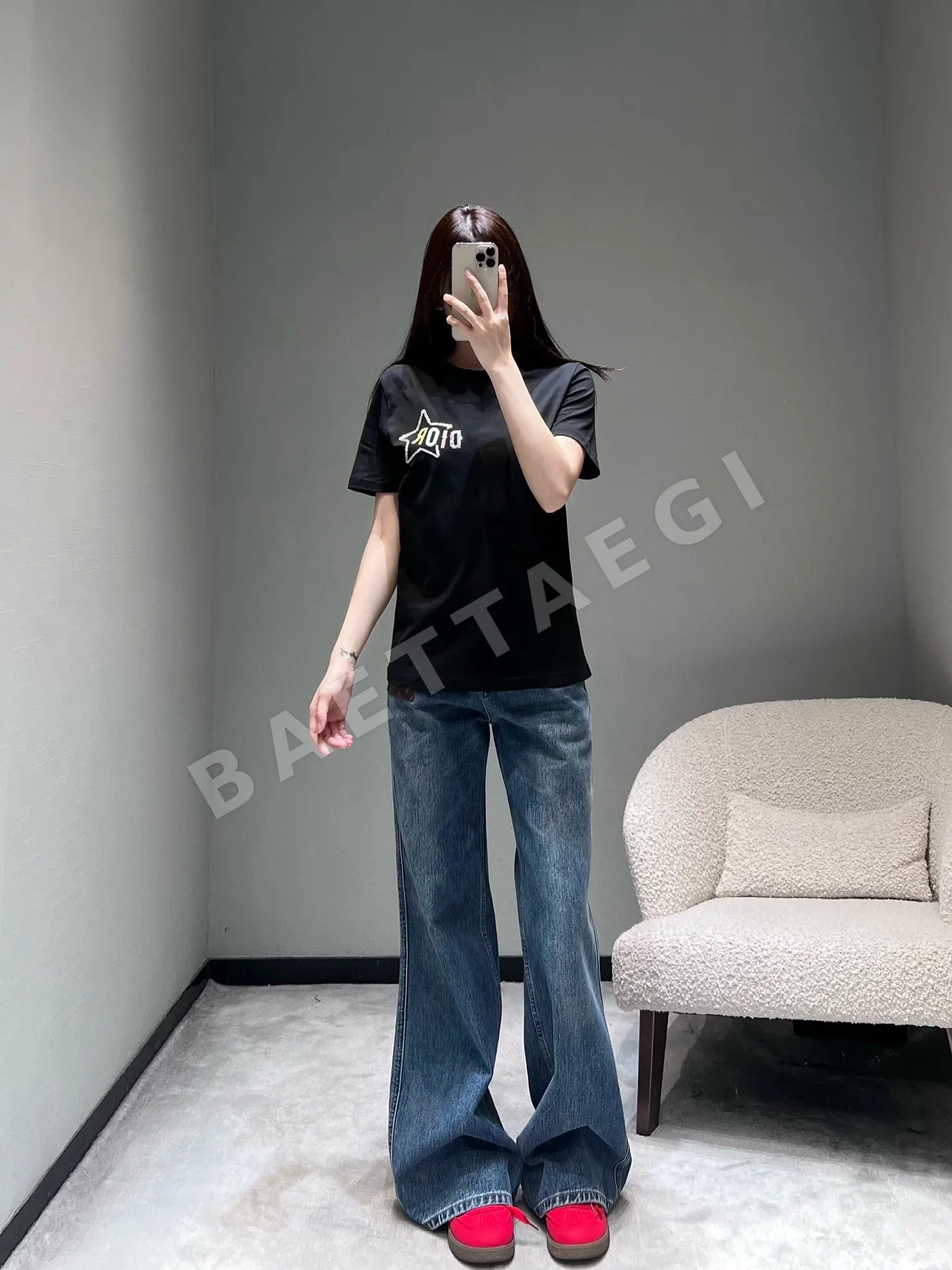 디올 스타 로고 레터 여성 반팔 티셔츠 상세 이미지 6
