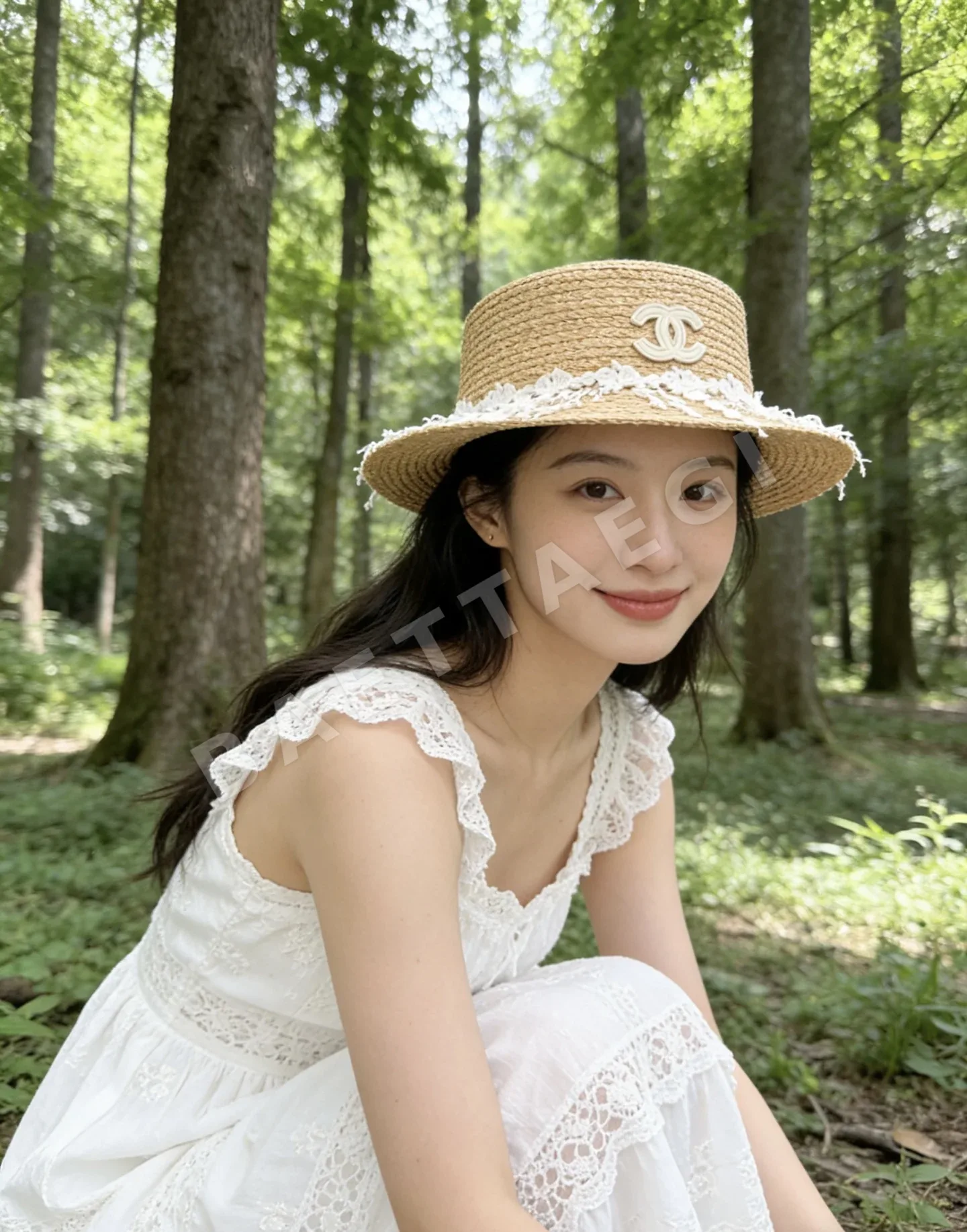 샤넬 라피아 레이스 트림 플랫 캡 82705