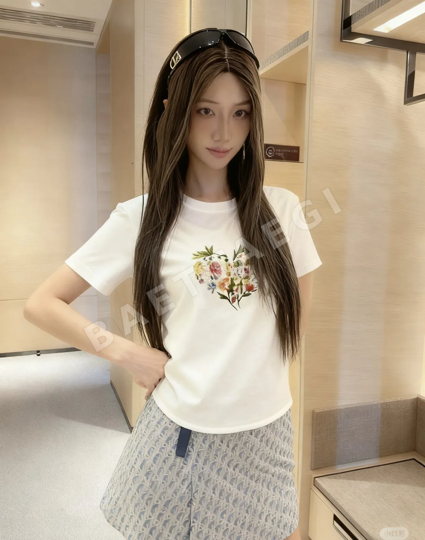디올 여성 자수 프린트 반팔 티셔츠 상세 이미지 3