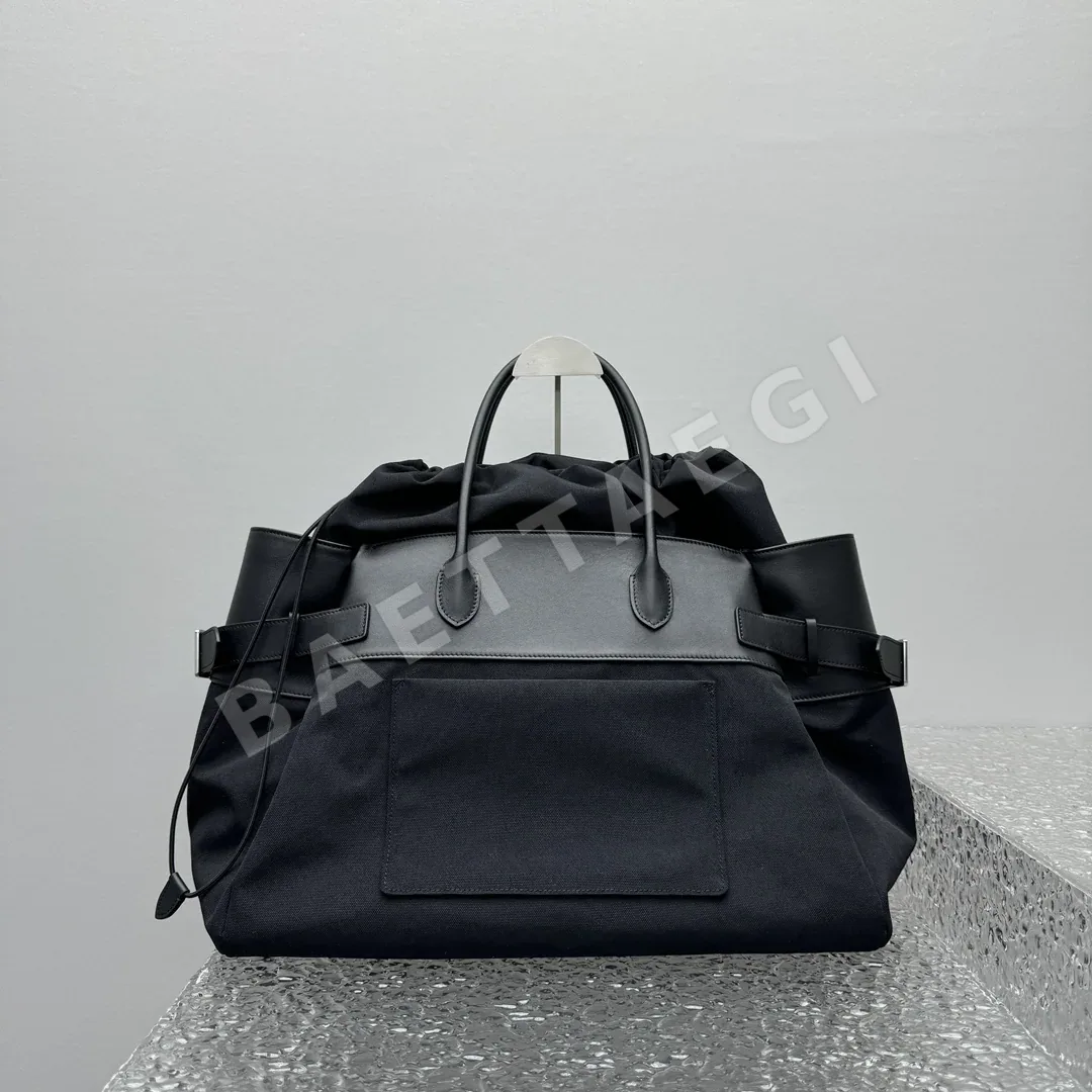 더로우 블랙 패치워크 가죽 캔버스 토트백 상세 이미지 4