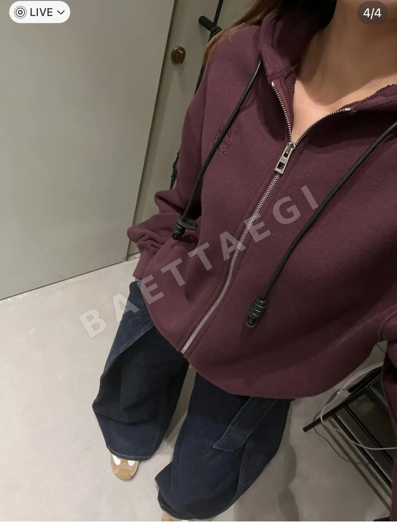 로에베 가죽 드로스트링 스웨트 자켓 상세 이미지 3