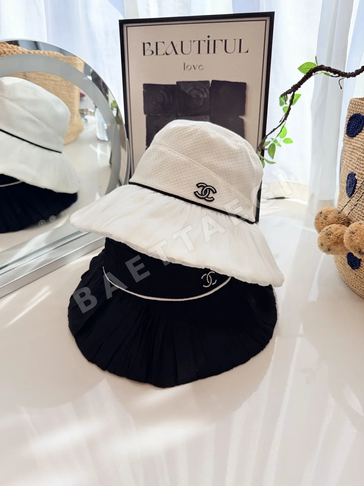 샤넬 플리츠 버킷햇 모자 82635