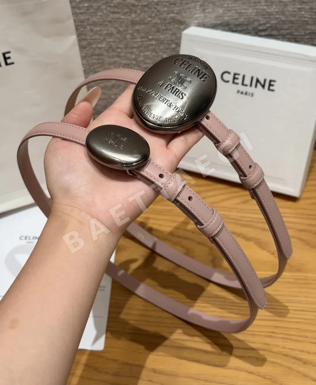 셀린느 13mm 빈티지 타원형 버클 가죽 벨트 상세 이미지 5