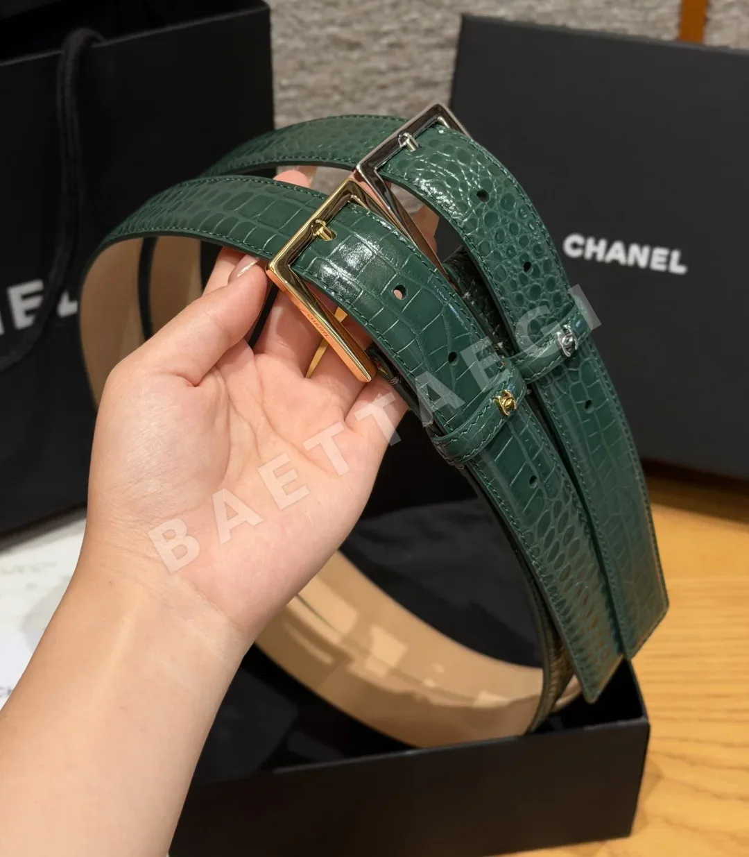 샤넬 악어무늬 가죽 벨트 30mm 상세 이미지 5