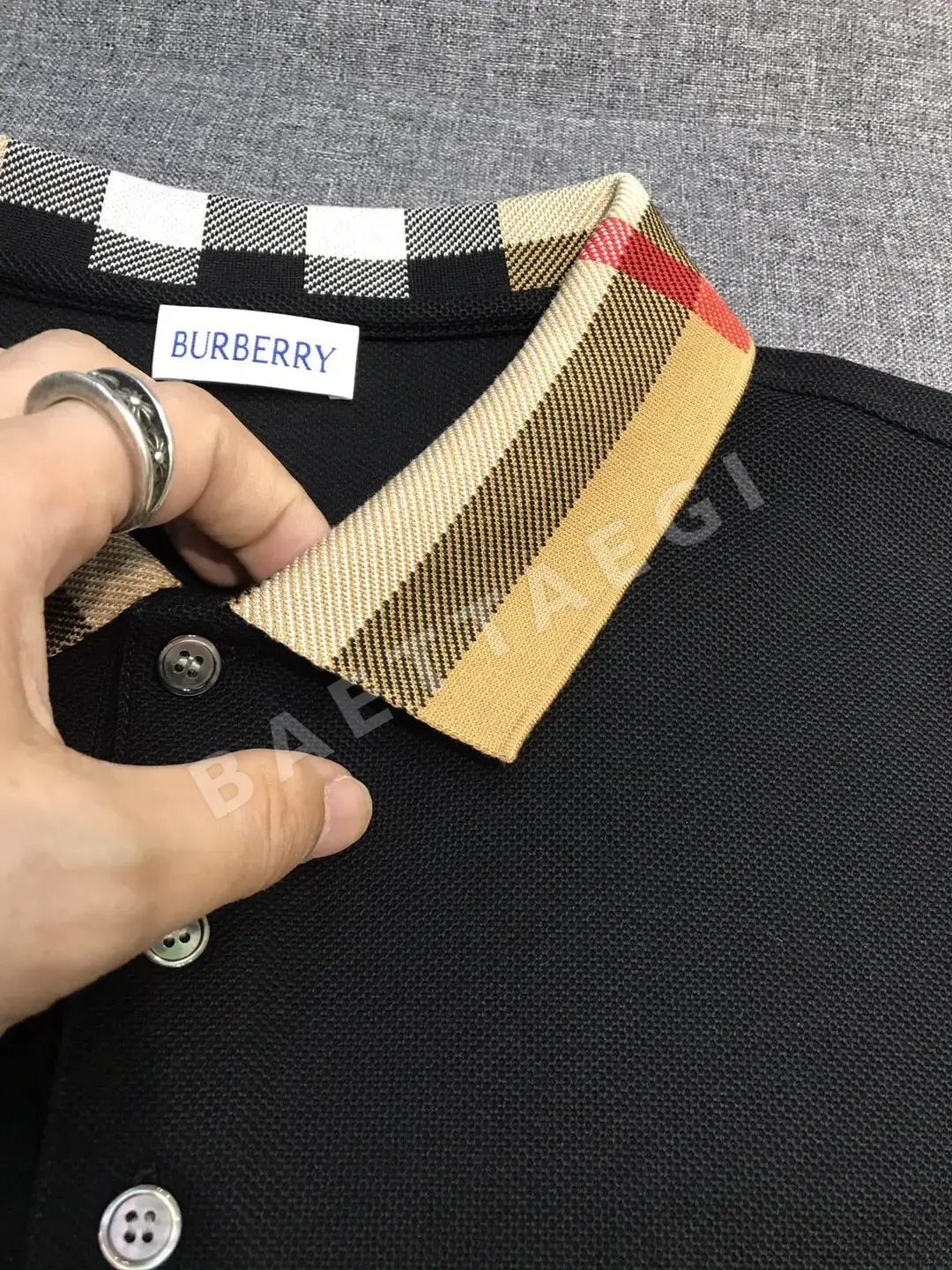 버버리 메시 피케 코튼 반팔 셔츠 남성용 상세 이미지 6