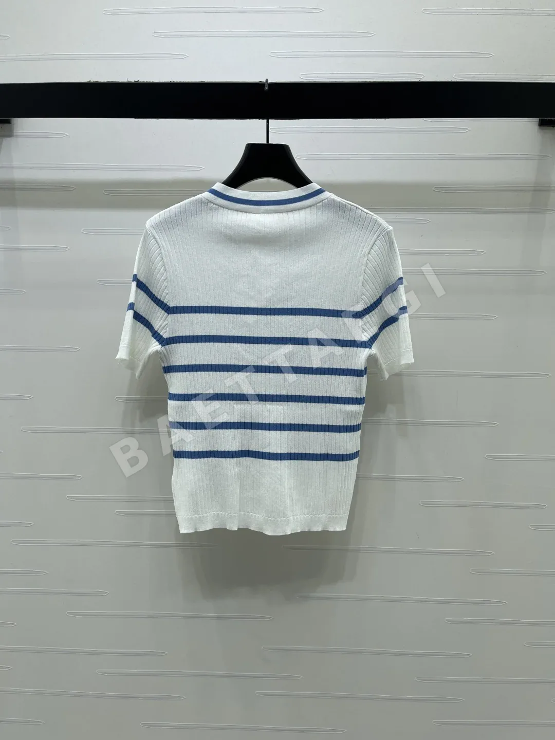 디올 V넥 스트라이프 립 반팔 니트 탑 상세 이미지 8