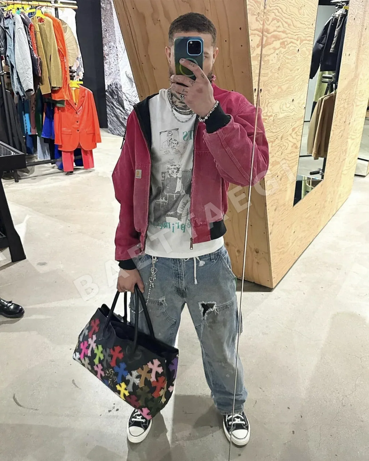 크롬하츠 블랙 레더 토트백 상세 이미지 9