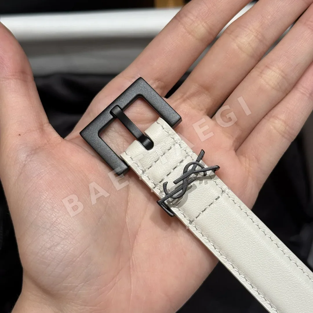 생로랑 송아지가죽 레트로 사각 버클 벨트 상세 이미지 5