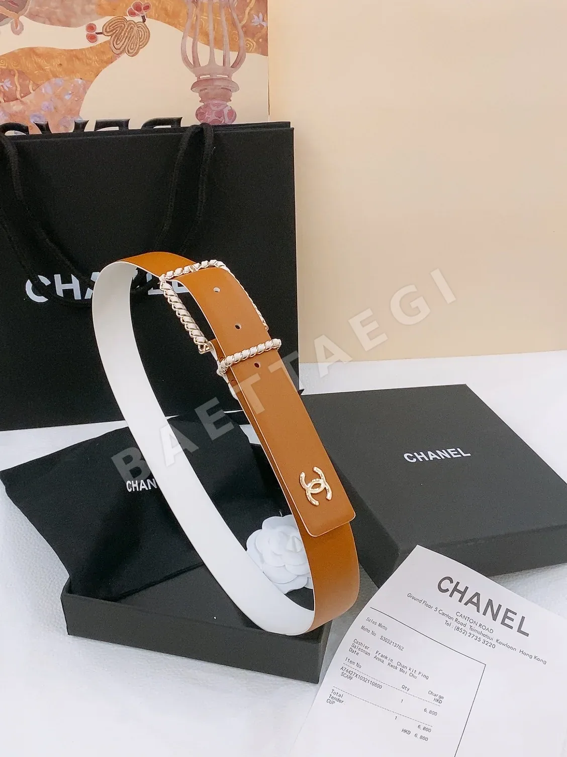 샤넬 트위스트 핀 CC 메탈 스웨이드 카프스킨 벨트 58558