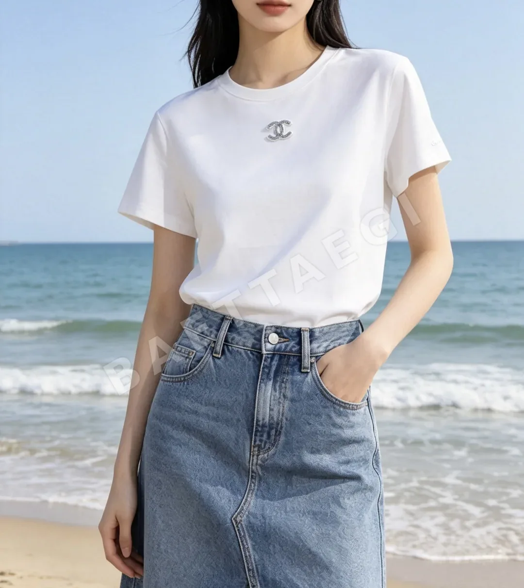 샤넬 더블 C 로고 반팔 티셔츠 상세 이미지 9