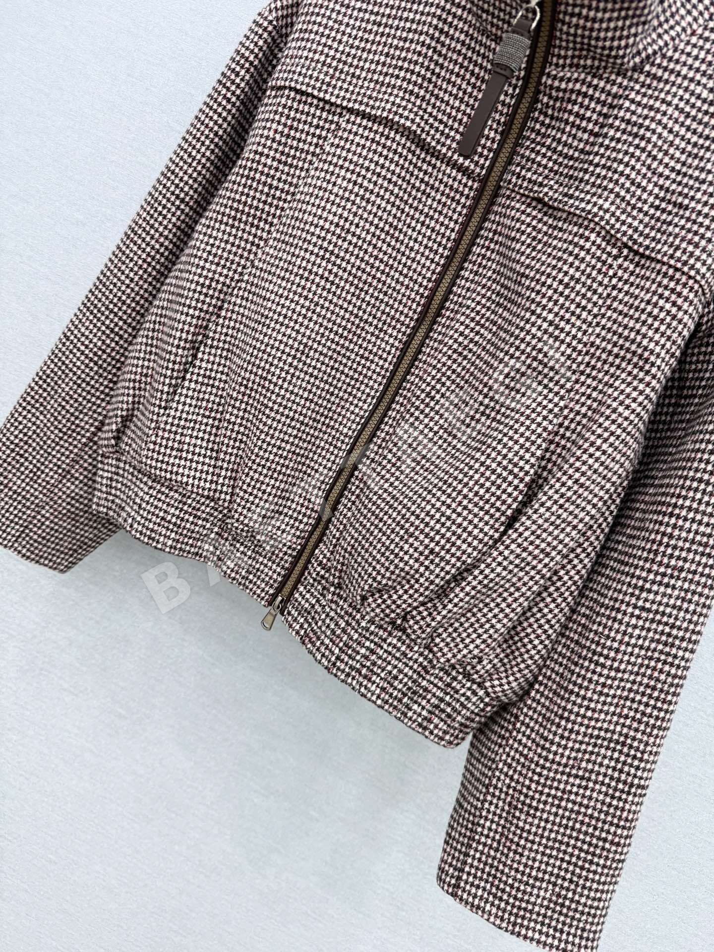 브루넬로쿠치넬리 체크 패턴 스탠드 카라 더블 지퍼 자켓 상세 이미지 5