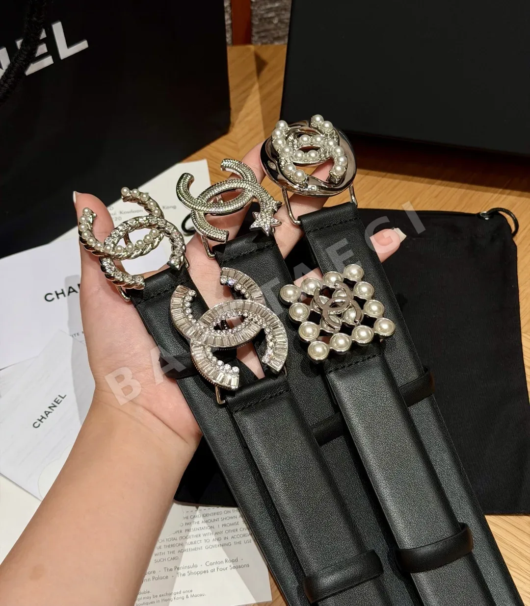 샤넬 골드 더블 C 로고 검정 소가죽 벨트 상세 이미지 4