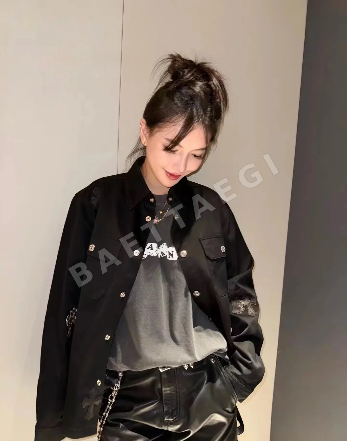 크롬하츠 워크 독 블랙 데님 레더 크로스 남성 자켓 162968