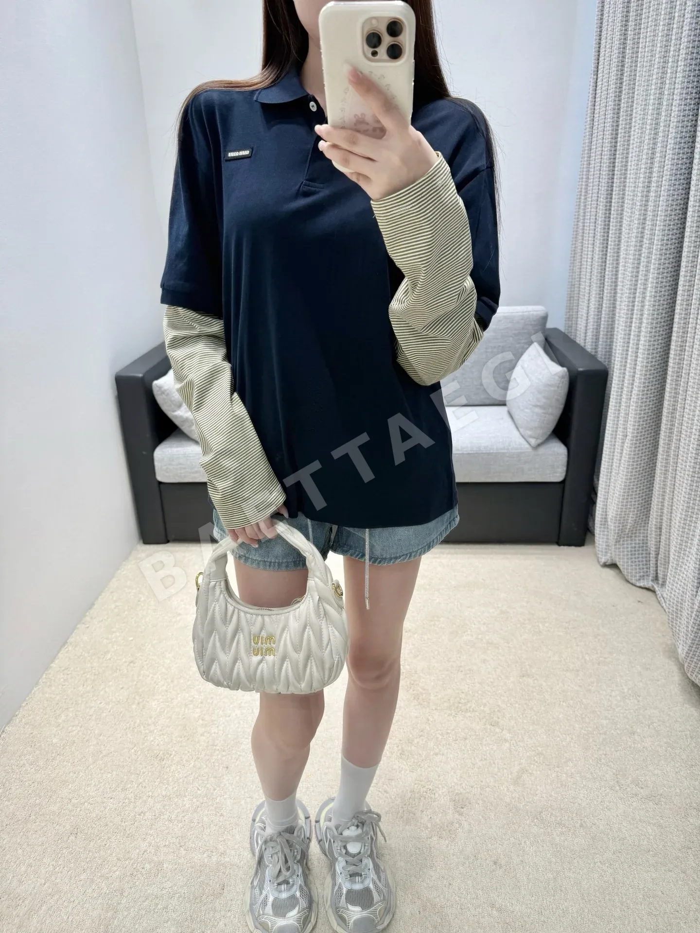 미우미우 네이비 블루 긴팔 투피스 티셔츠 상세 이미지 2