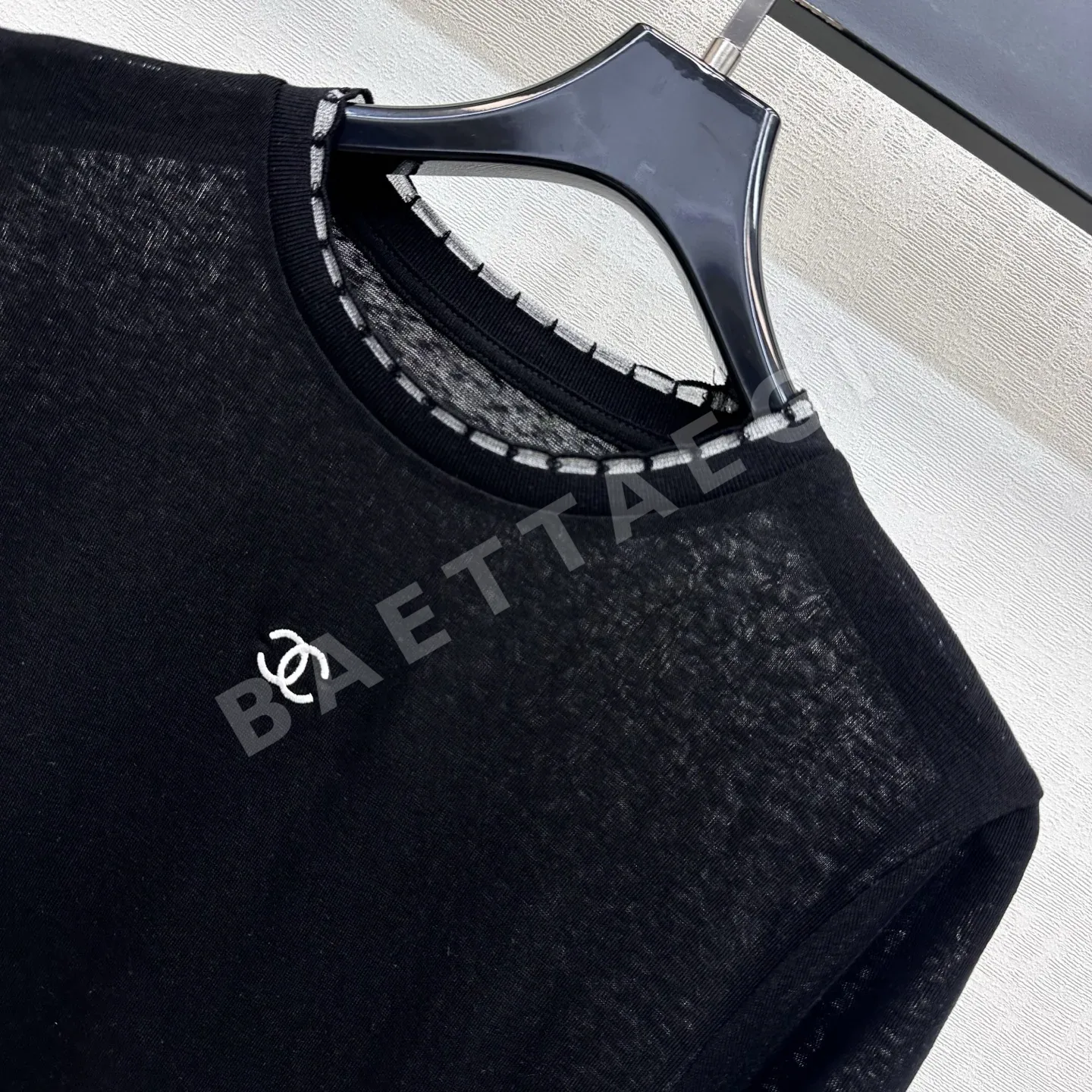 샤넬 자수 레이스 카라 긴팔 티셔츠 상세 이미지 3