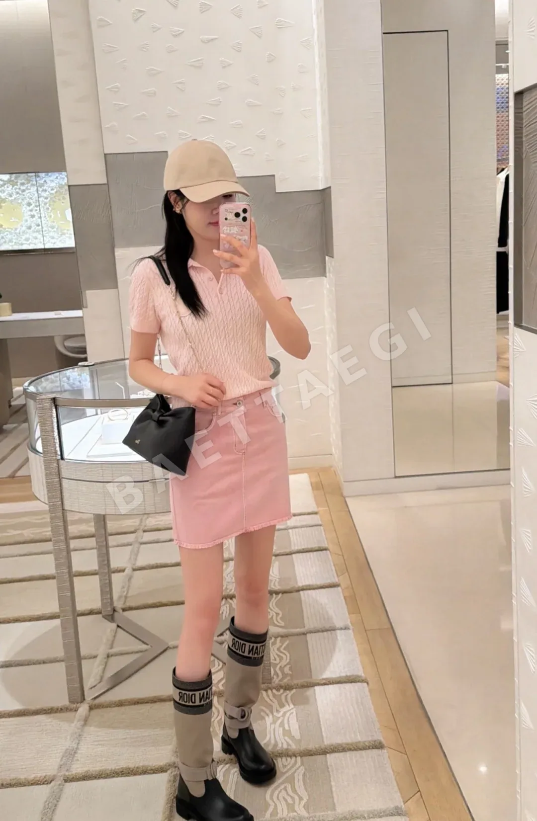 디올 핑크 데님 미니스커트 상세 이미지 4