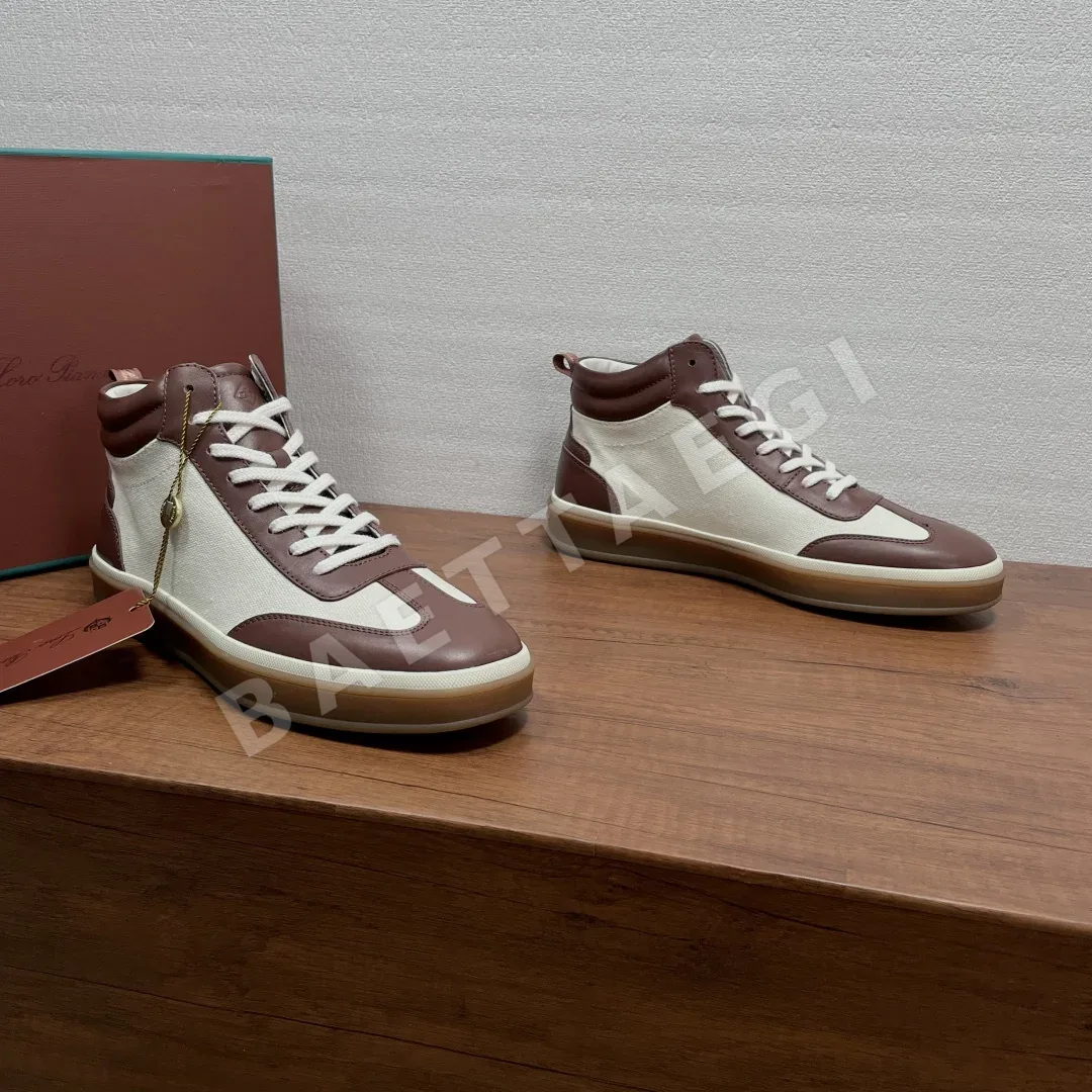 로로피아나 스니커즈 화이트 송아지가죽 하이탑 레이스업 LP1819 상세 이미지 3