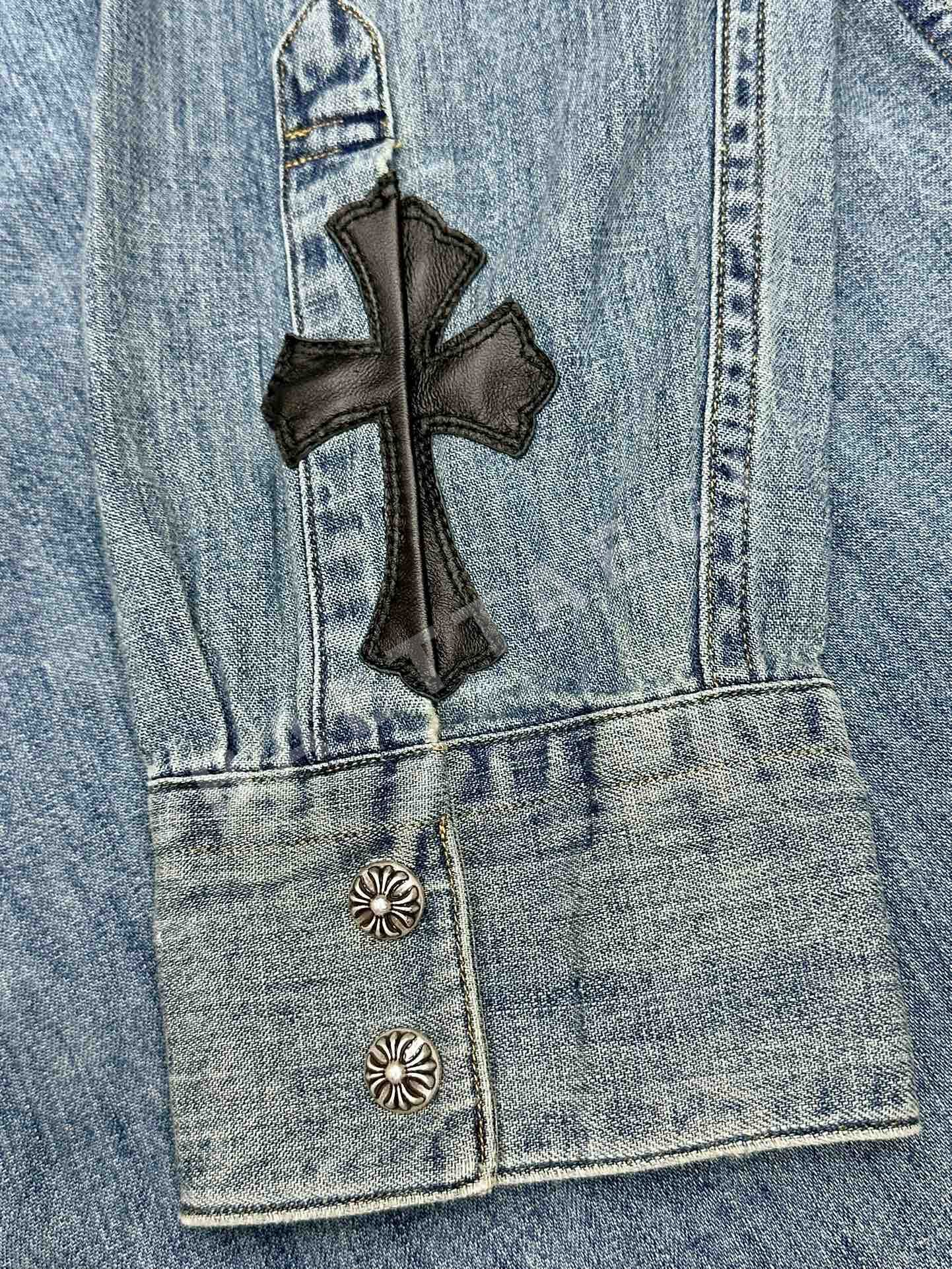 크롬하츠 가죽장식 데님 남성 긴팔 셔츠 상세 이미지 12