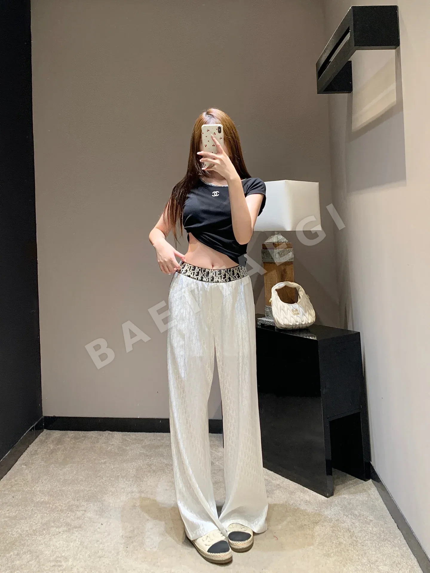 디올 오블리크 모노그램 와이드 레그 여성 바지 상세 이미지 9