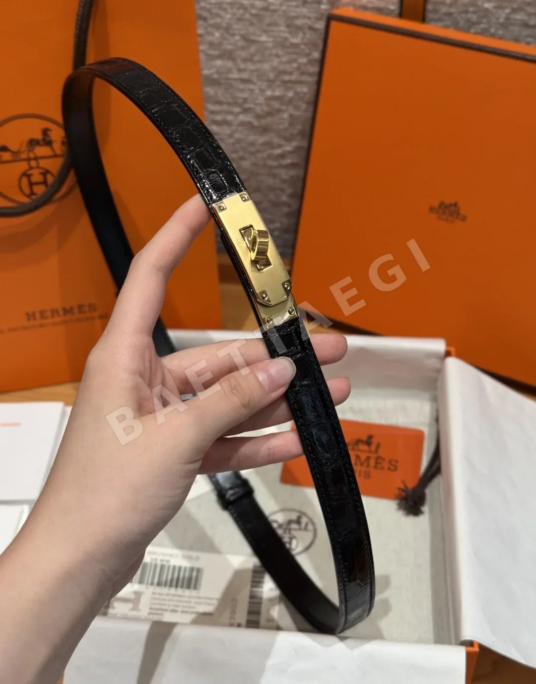 에르메스 켈리 크로코다일 소가죽 벨트 상세 이미지 5