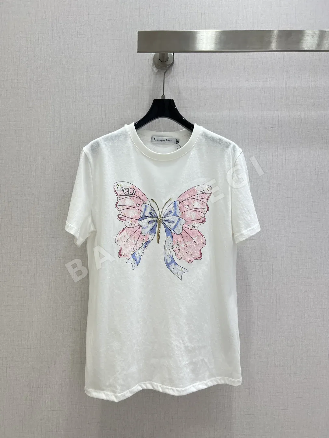 디올 나비 프린트 여성 반팔 티셔츠 69870