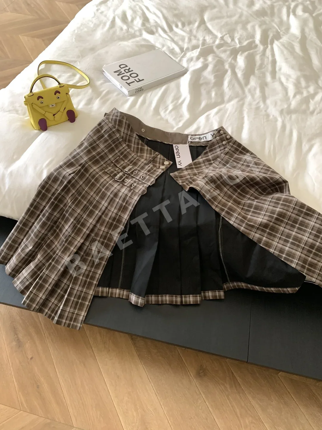 스커트 여성 브라운 체크 플리츠 스커트 상세 이미지 4