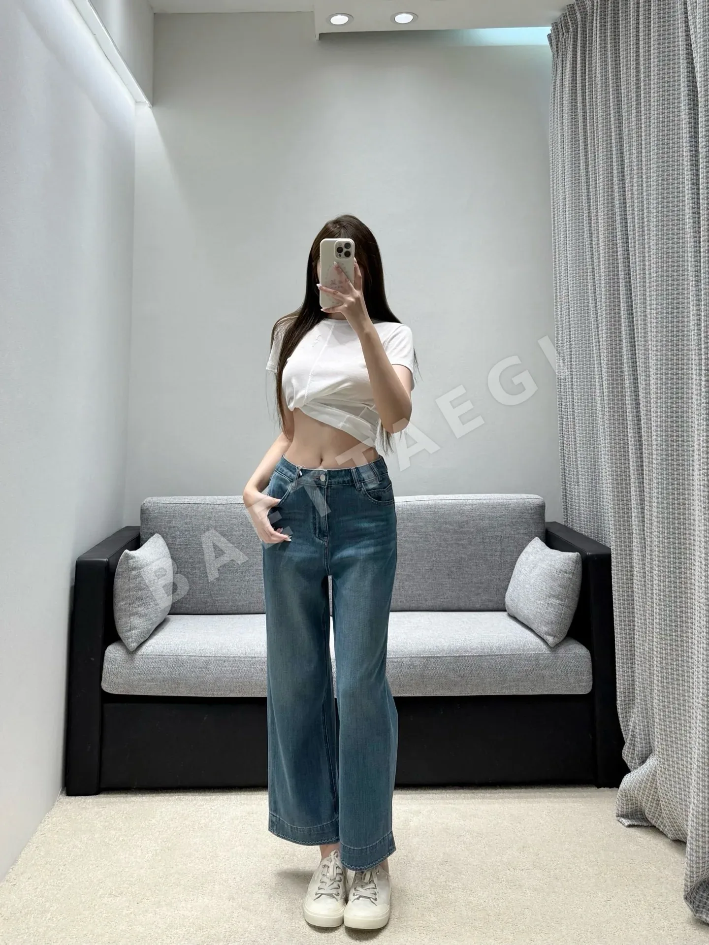 에르메스 하이웨이스트 크롭 플레어 데님 바지 상세 이미지 2