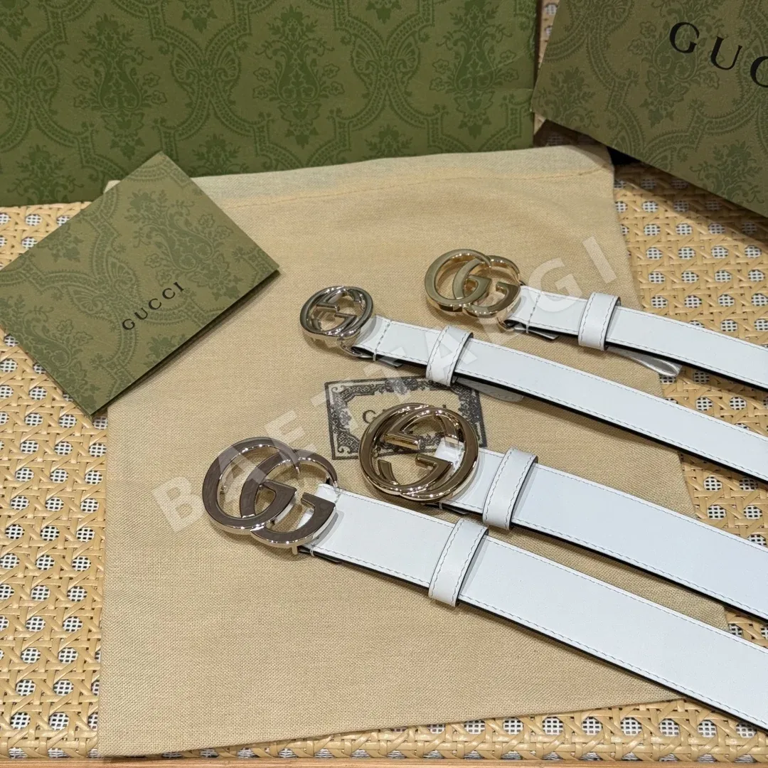 구찌 화이트 가죽 인터로킹 더블 G 벨트 상세 이미지 3