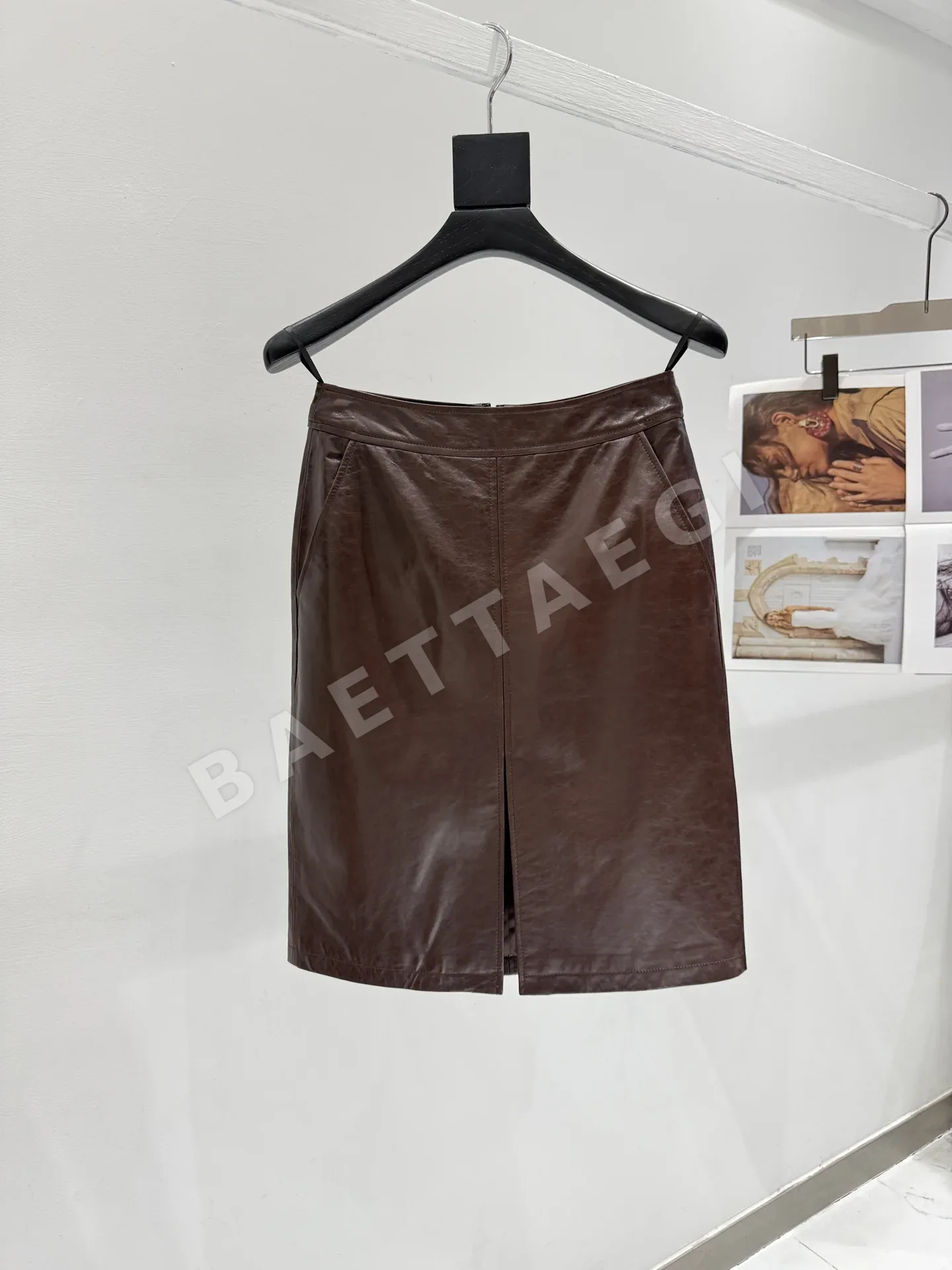 생로랑 레더 스커트 206763
